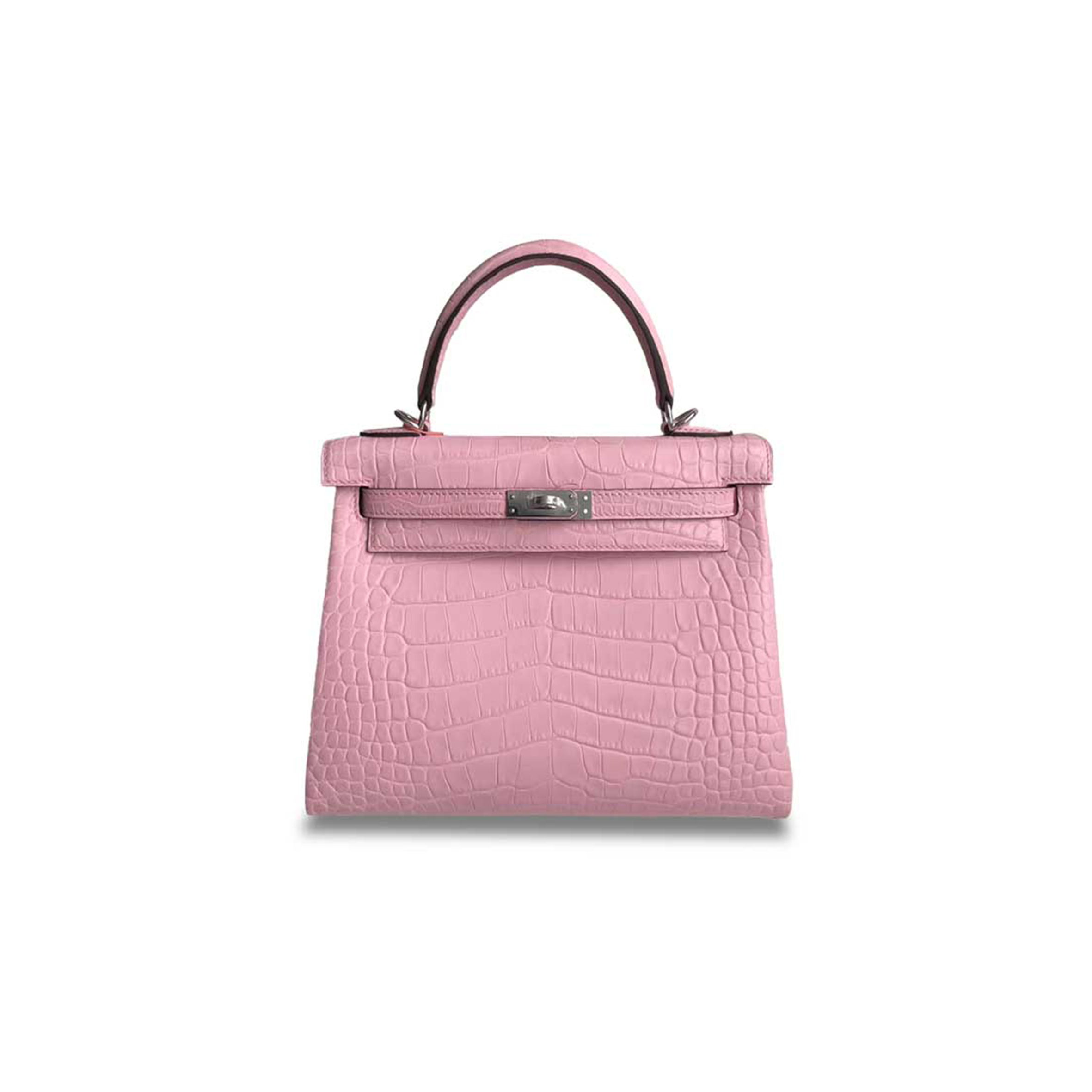 H**mes master kelly 25 matte crocodile cherry pink silver buckle (25*17*7cm)